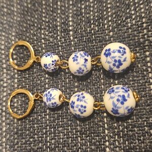 Blue and White Beaded Earrings